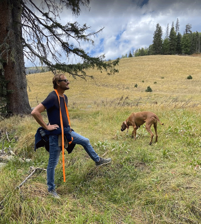 Dog hiking on the Mount Baldy Trail near Greer, Arizona